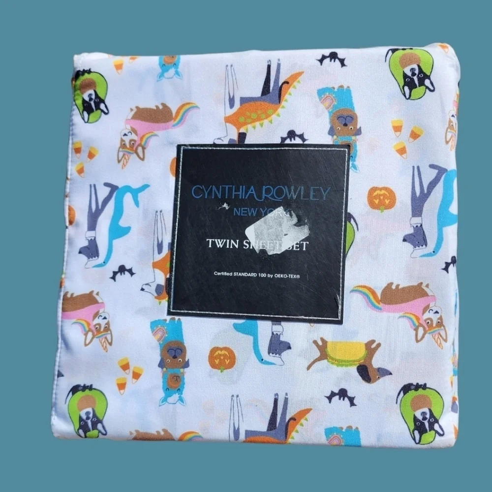 CYNTHIA ROWLEY Dogs in Halloween Costumes Twin Sheet Set, NWT